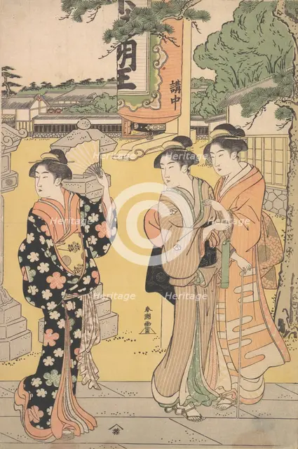 Fair Visitors in the Compound of a Buddhist Temple, ca. 1789. Creator: Katsukawa Shuncho.