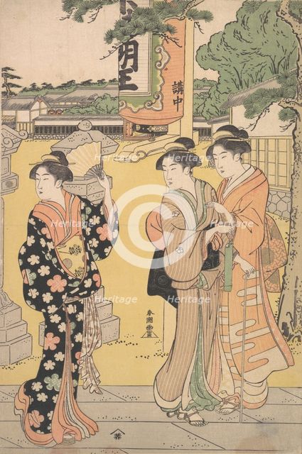 Fair Visitors in the Compound of a Buddhist Temple, ca. 1789. Creator: Katsukawa Shuncho.