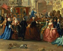 Fair of Madrid, barley market, detail of an oil by Manuel de la Cruz