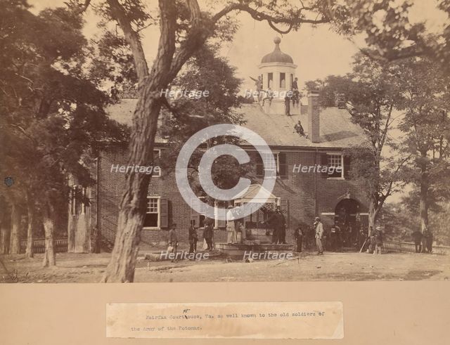 Fairfax Court House, Virginia, with Union Soldiers in Front and on the Roof, 1863. Creator: Mathew Brady.