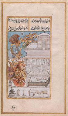Fairies Descend to the Chamber of Prince Manohar, Folio from a Gulshan-i Ishq..., ca. 1700. Creator: Unknown