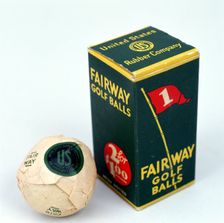 Fairway golf ball and box, c1910s. Creator: Unknown