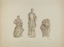 Faith, Hope and Charity: Stone Figures from Facade of Mission, 1936. Creator: Edward Jewett