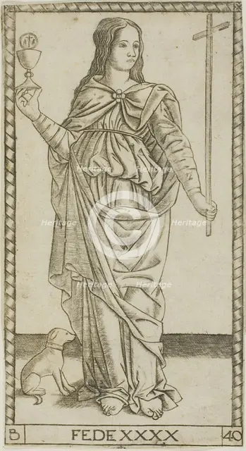 Faith, plate 40 from Genii and Virtues, 1470/80. Creator: Master of the S-Series Tarocchi.
