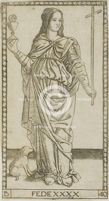 Faith, plate 40 from Genii and Virtues, 1470/80. Creator: Master of the S-Series Tarocchi.