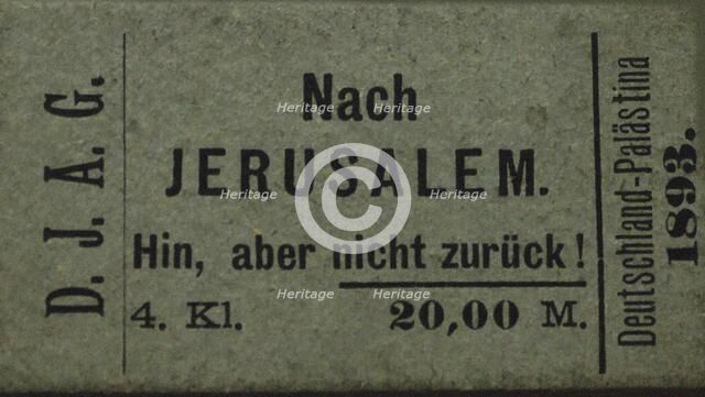 Fake train ticket with the imprint "To Jerusalem - there, but not back!", 1893. Creator: Historic Object.