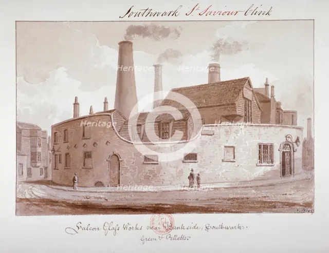 'Falcon Glass Works near Bankside, Southwark', London, 1827. Artist: John Chessell Buckler