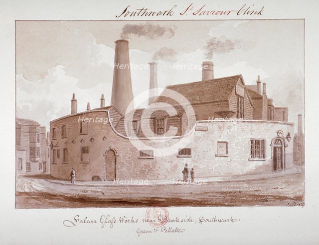 'Falcon Glass Works near Bankside, Southwark', London, 1827. Artist: John Chessell Buckler