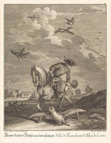 Falconeer Lifting an Owl from the Ground. Creator: Johann Elias Ridinger