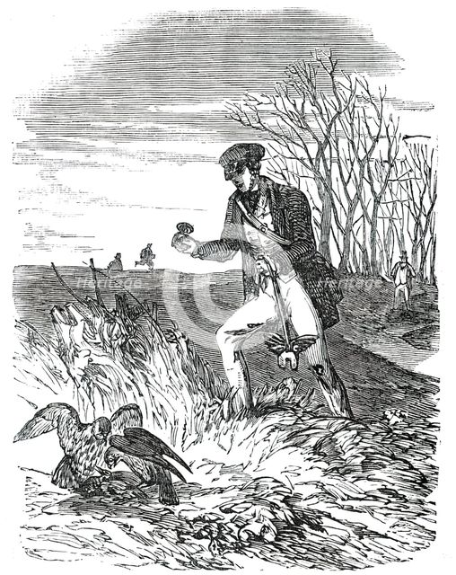 Falconer about to Disengage Falcons from Quarry, 1850. Creator: Unknown.