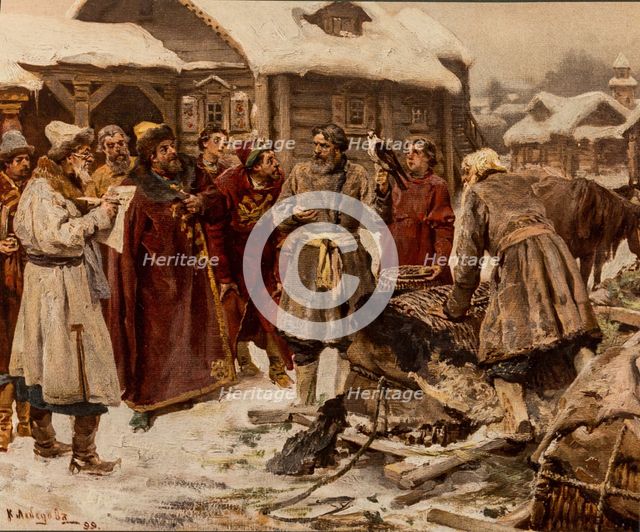 Falconers at the Amusement court of Moscow in the 17th Century, 1902.