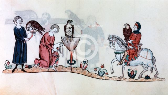 Falconers with their birds, 13th century. Artist: Unknown