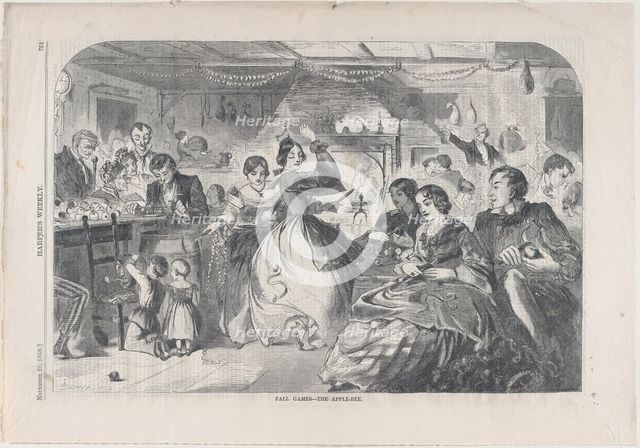 Fall Games - The Apple Bee (Harper's Weekly, Vol. III), November 26, 1859. Creator: Unknown.
