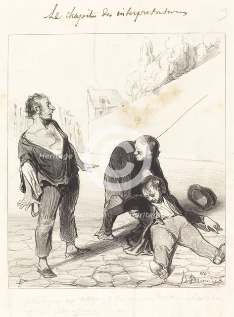 Fallait pas me tutoyer, j'suis dans mon droit; - il m'a dit tu moi je dis assomme, 1843.  Creator: Honore Daumier.