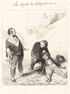 Fallait pas me tutoyer, j'suis dans mon droit; - il m'a dit tu moi je dis assomme, 1843. Creator: Honore Daumier