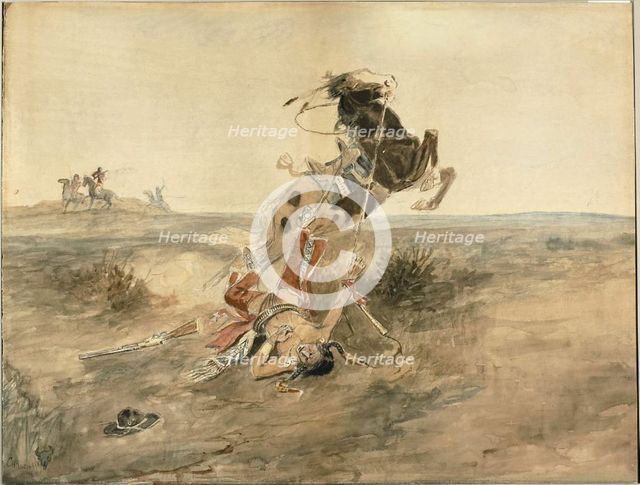 Fallen Indian Warrior, c.1886. Creator: Charles Marion Russell.