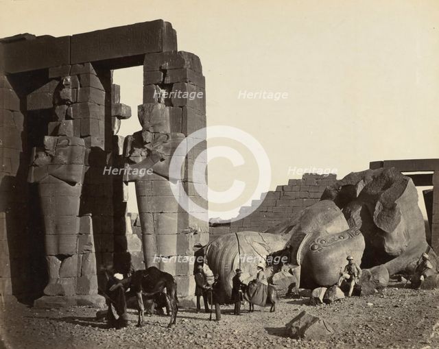 Fallen Statue at the Ramesseum, Thebes, 1857. Creator: Francis Frith (British, 1822-1898); William Mackenzie.