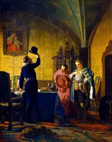 False Dmitry takes an oath of allegiance to King Sigismund III Vasa 1874. Artist: Nikolay Nevryov