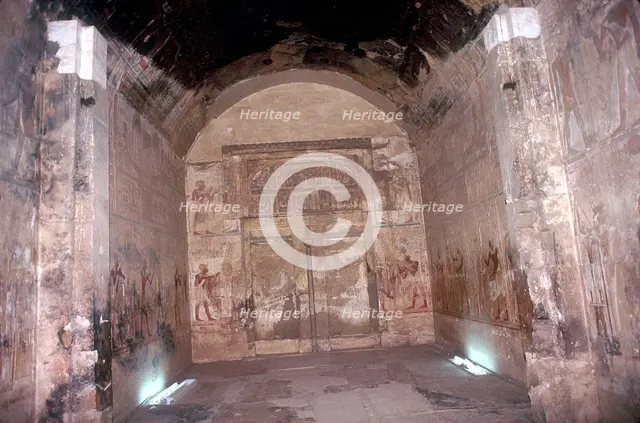 False Doors and Wallpaintings, Temple of Sethos I, Abydos, Egypt, 19th Dynasty, c1280 BC. Artist: Unknown