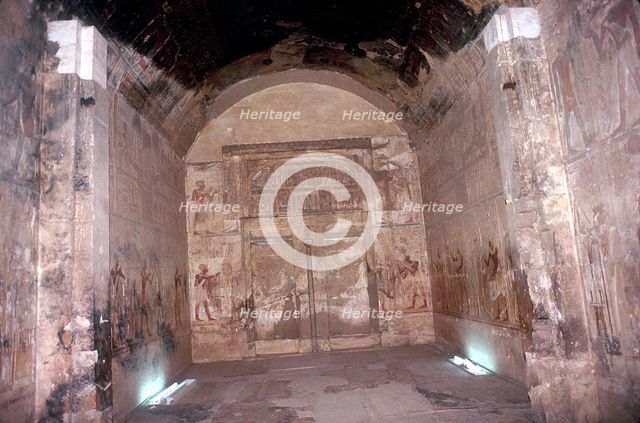 False Doors and Wallpaintings, Temple of Sethos I, Abydos, Egypt, 19th Dynasty, c1280 BC. Artist: Unknown