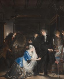 False Virtue Discovered: The Discovery of Volkert in the Laundry Basket, c1720-1750. Creator: Cornelis Troost