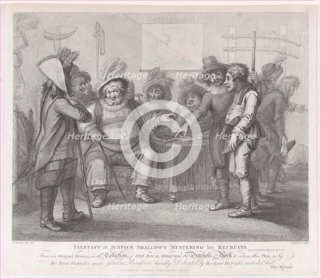 Falstaff at Justice Shallow's Mustering His Recruits (Shakespeare, Henry IV, Part ..., June 1, 1792. Creator: William Nelson Gardiner.