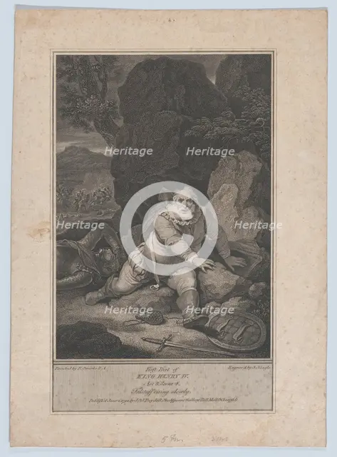 Falstaff Rising Slowly (Shakespeare, First Part of King Henry IV, Act 5, Scene 4), June 4, 1794. Creator: James Neagle.