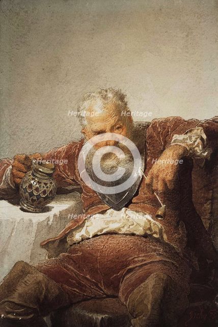 Falstaff with a Tankard of Wine and a Pipe, 1873.  Creator: Zichy, Mihály (1827-1906).