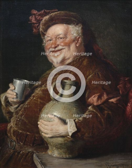 Falstaff with a Tankard of Wine and Tin Cup, 1910. Artist: Gruetzner, Eduard, von (1846-1925)