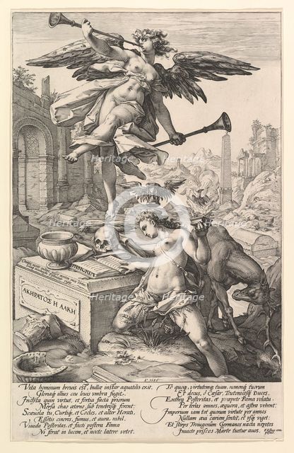 Fame and History, from the series The Roman Heroes, 1586. Creator: Hendrik Goltzius.