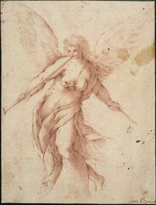 Fame Blowing on a Trumpet, n.d. Creator: Jacopo Palma