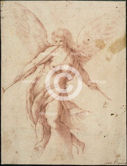 Fame Blowing on a Trumpet, n.d. Creator: Jacopo Palma.