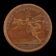 Fame Blowing Her Trumpet [reverse], 1717. Creator: Jean Duvivier