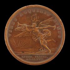 Fame Blowing Her Trumpet [reverse], 1717. Creator: Jean Duvivier