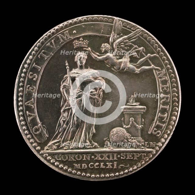 Fame Crowning the Queen before an Altar [reverse], 1761. Creator: Johann Lorenz Natter.