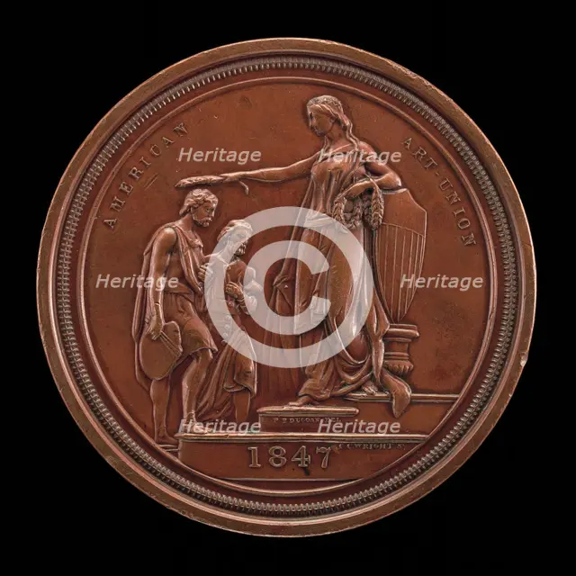Fame Crowning Painting and Sculpture [reverse], 1847. Creator: Charles Cushing Wright.