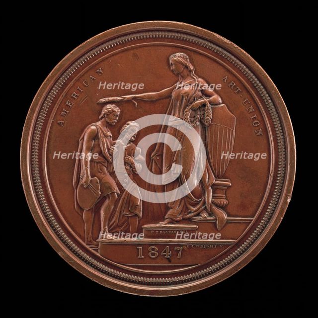 Fame Crowning Painting and Sculpture [reverse], 1847. Creator: Charles Cushing Wright.