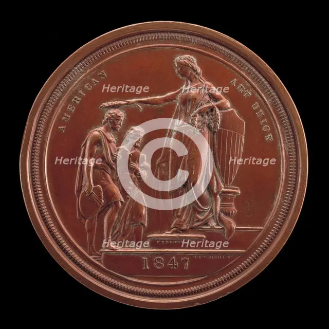 Fame Crowning Painting and Sculpture [reverse], 1847. Creator: Charles Cushing Wright.