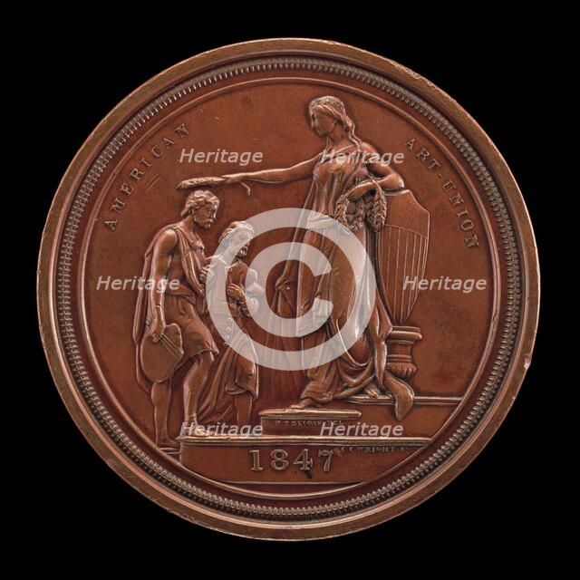 Fame Crowning Painting and Sculpture [reverse], 1847. Creator: Charles Cushing Wright.
