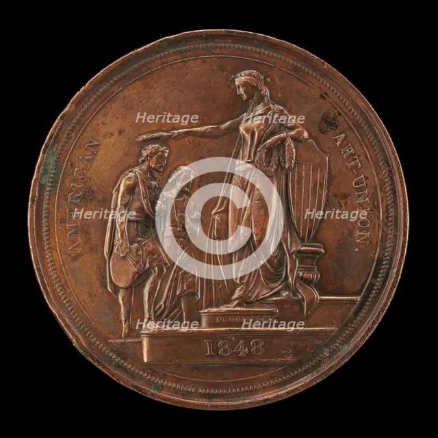 Fame Crowning Painting and Sculpture [reverse], 1848. Creator: Charles Cushing Wright.