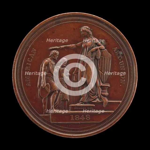 Fame Crowning Painting and Sculpture [reverse], 1848. Creator: Charles Cushing Wright.