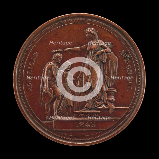 Fame Crowning Painting and Sculpture [reverse], 1848. Creator: Charles Cushing Wright.