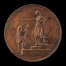 Fame Crowning Painting and Sculpture [reverse], 1848. Creator: Charles Cushing Wright