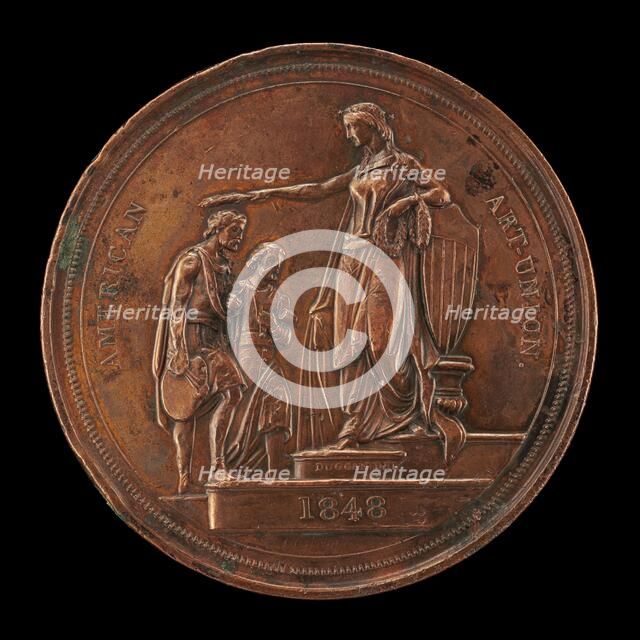 Fame Crowning Painting and Sculpture [reverse], 1848. Creator: Charles Cushing Wright.