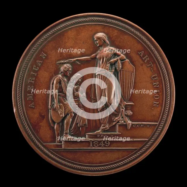 Fame Crowning Painting and Sculpture [reverse], 1849. Creator: Charles Cushing Wright.