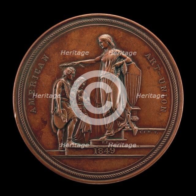 Fame Crowning Painting and Sculpture [reverse], 1849. Creator: Charles Cushing Wright.
