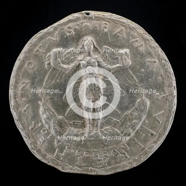 Fame Holding a Closed and an Open Book [reverse], 1479. Creator: Sperandio Savelli.