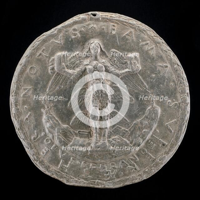 Fame Holding a Closed and an Open Book [reverse], 1479. Creator: Sperandio Savelli.