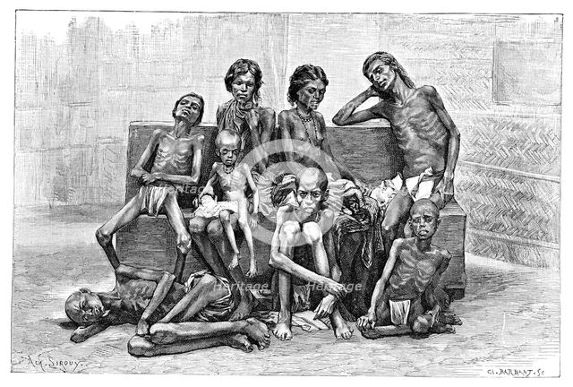 Famine victims, India, 1895.Artist: Charles Barbant