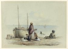 Family on a Beach, c. 1850. Creator: Hablot Knight Browne